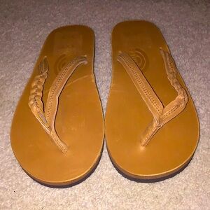 Rainbow Tan Leather Flip Flops